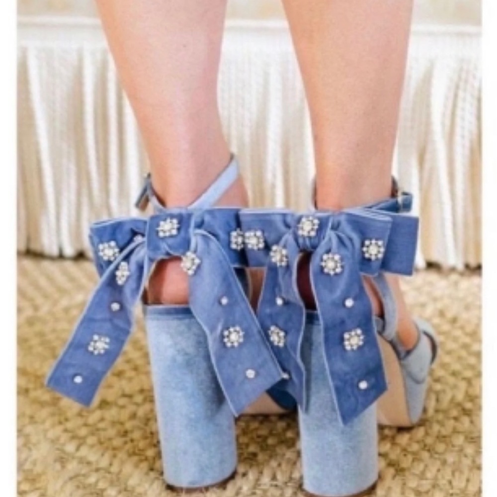 Antonio Melani x Nicola Bathie Lila Bow Detail Platform Dress Sandals baby blue